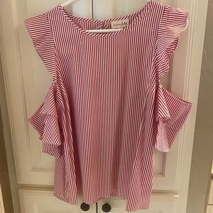 Red-striped Cold Shoulder Top by Maison Jules